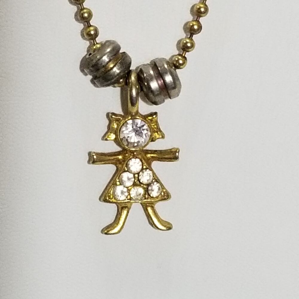 USA K.I.S. gold tone little peaple 22" 1"pendant 1.1971
